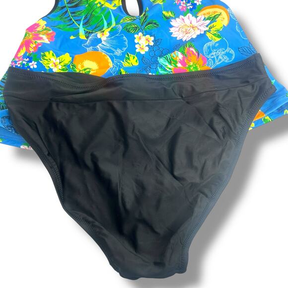NEW Bar III Blue Floral Tankini Swimsuit Set Size XL Cut Out Monokini Tropical - Picture 11 of 11
